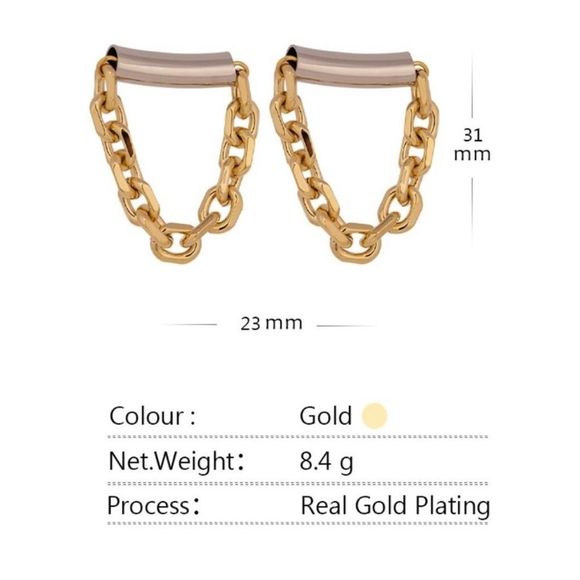 GOLD & SILVER PLATED STAINLESS STEEL GEOMETRIC CHAIN DANGLE DROP INDUSTRIAL EAR - Picture 9 of 14